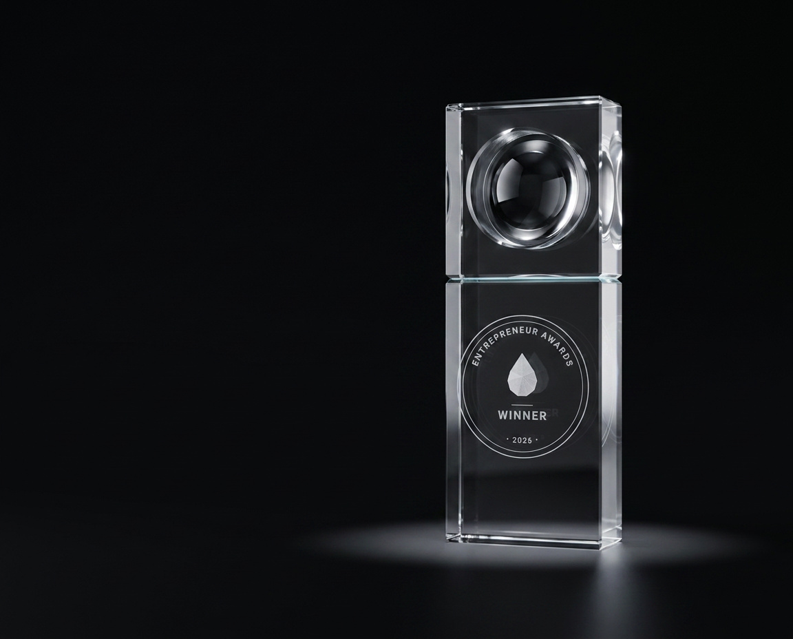 The 2026 Entrepreneur Awards engraved crystal award